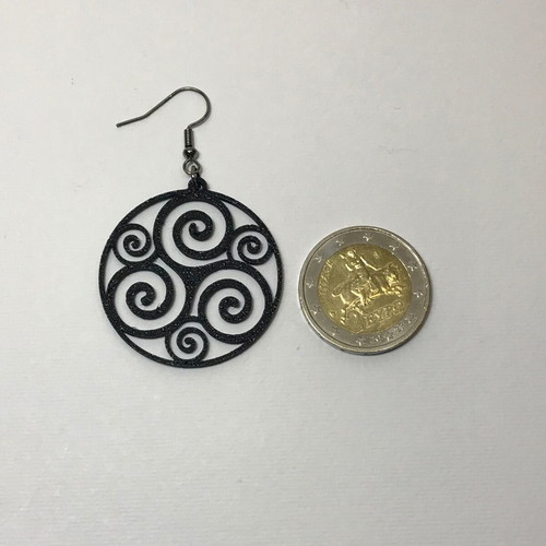 Black Spiral Circles earrings new, black 3D printed