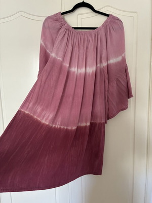 Tie Dye Pink Boho Mini Dress with Bell Sleeves, Like New