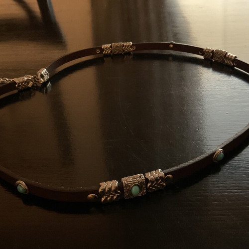 Seventy leather thin boho belt like new with studs and chain