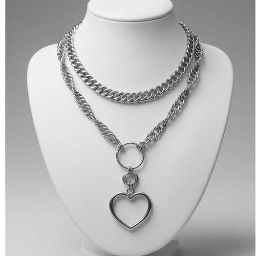 Stainless Steel Heart Necklace new, Half Persian and Spiral 4-1 weave