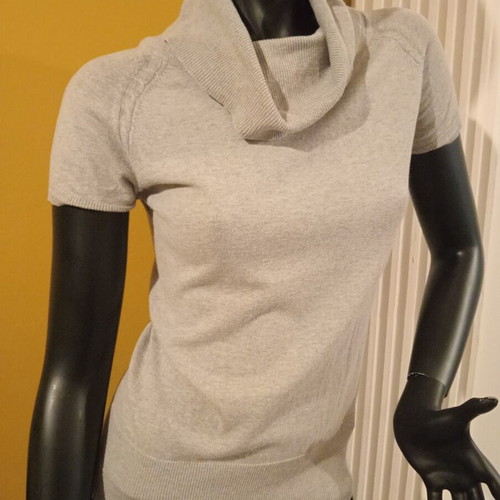 Motivi short-sleeve knit sweater, gray, size M, 5% cashmere