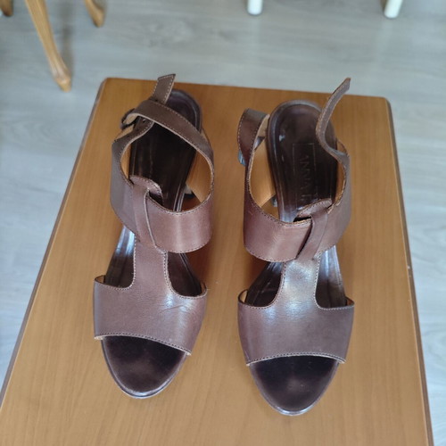 Anna F Leather Sandals Used, Brown, Size 36