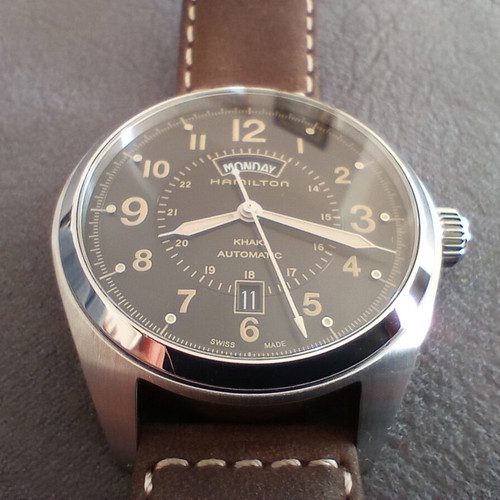 Hamilton Khaki Field Day Date Automatic 42mm watch like new, black and silver