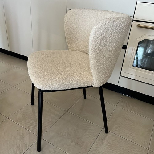 Kave Home Ciselia dining chairs, white bouclé, set of 6