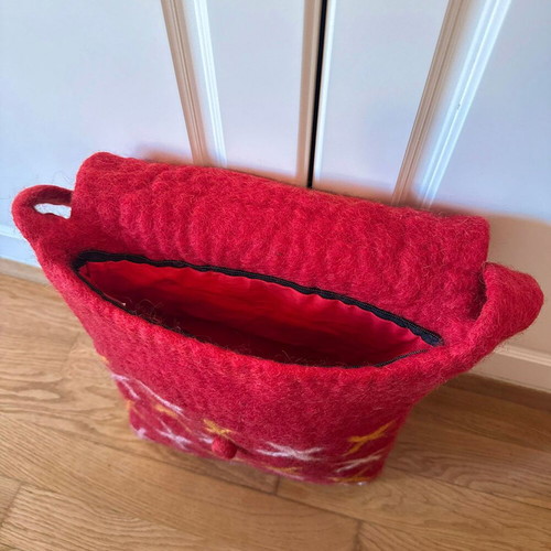 Handmade Crossbody Bag Used from Nepal Red Wool Felt