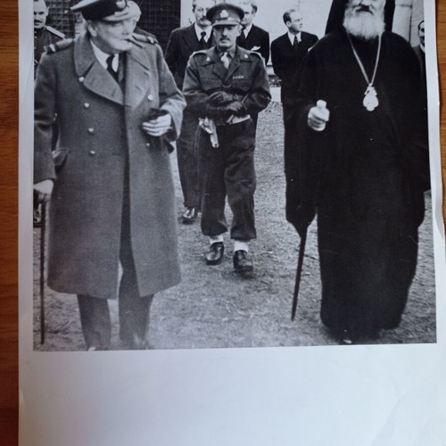 Historical photo of Churchill and Archbishop Damaskinos, used