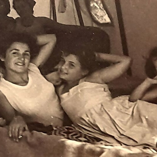 Group of Women in Camping Tent Vintage Photo 1950-1960