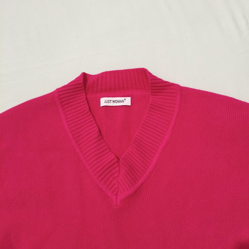 Just Woman fuchsia knit sweater V-neck size M new