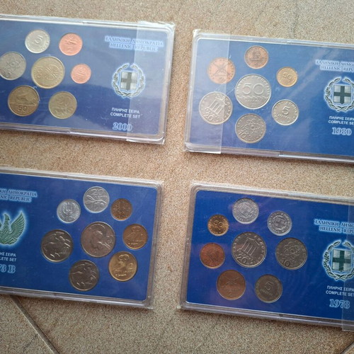 Complete collectible coin sets of Hellenic Republic 1973B, 1978, 1980 & 2000