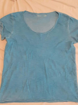 A-Style women's summer short-sleeve blouse used, stone washed teal