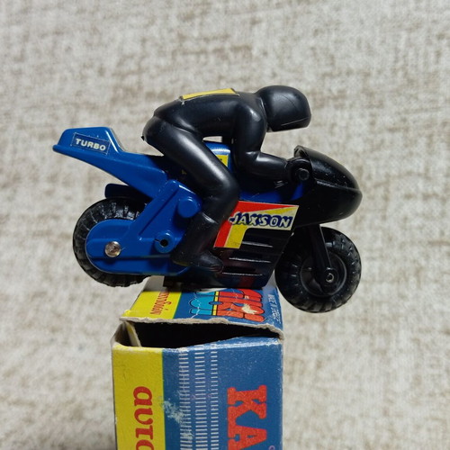 Kivi Blue Motorcycle with Rider new, with box, vintage