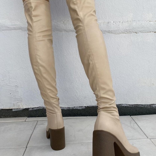 Over-the-knee boots new, size 38, beige, narrow ankle fit