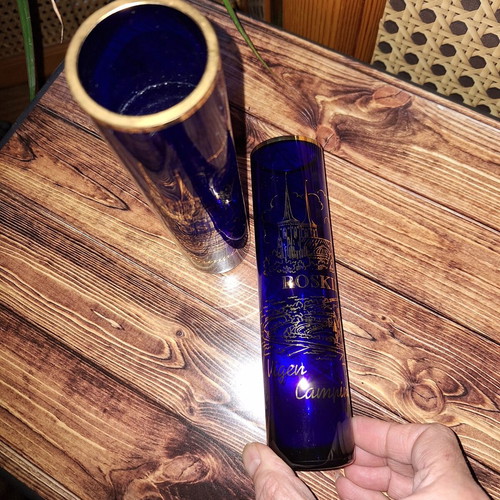 Vases in blue and gold like new, colored glass from Denmark