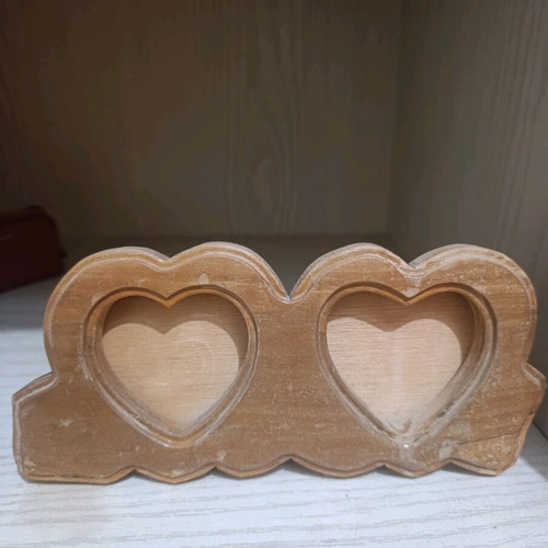 Double wooden photo frame heart-shaped handmade, new