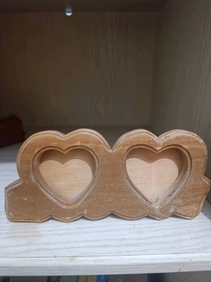 Double wooden photo frame heart-shaped handmade, new