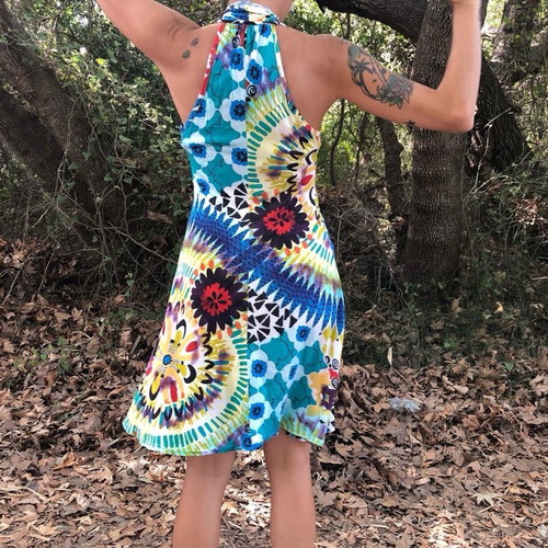 Halter Short Dress like new with colorful mandala prints, size S–M