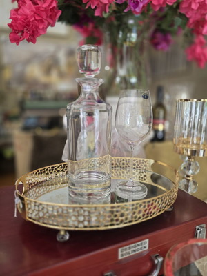Oval gold mirror tray new, 37x28x7.5 cm
