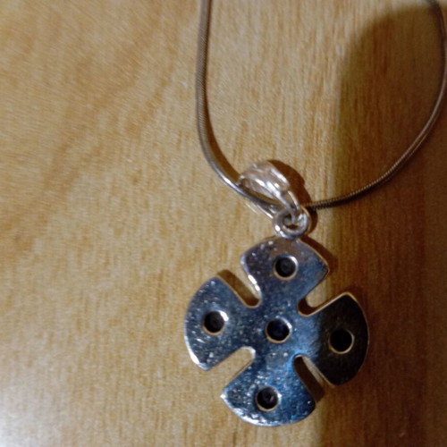 Silver cross and chain set 925, Byzantine style with red and blue stones