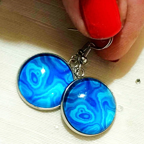 Earrings with cabochon Blue Waters made of stainless steel new
