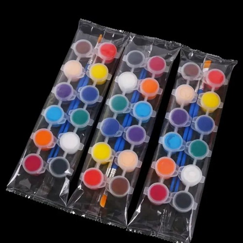 Set of 12 acrylic paints with 17 painting brushes and 2 mini palettes new