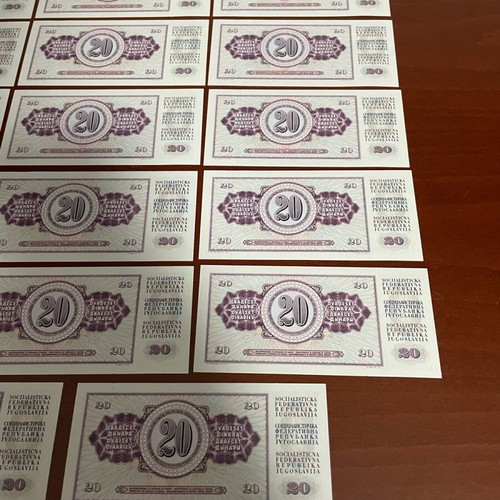 Yugoslavia 20 Dinar Banknotes 1974 unc, lot of 20 pieces
