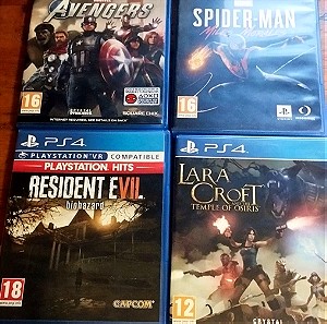 4 PS4 Games Bundle Avengers/Spider-Man/Resident Evil/Lara Croft