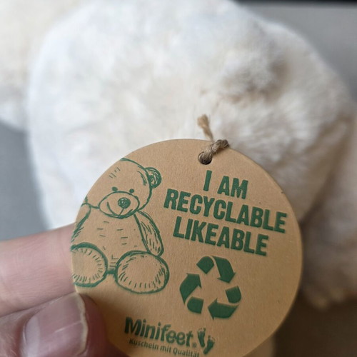 MiniFeet teddy bear, 100% recycled, with label, white