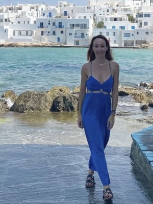 Zara long blue dress like new, cotton and linen, side slit
