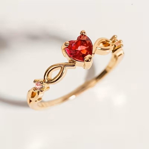 Elegant women's engagement ring with zircon heart, gold plated, new