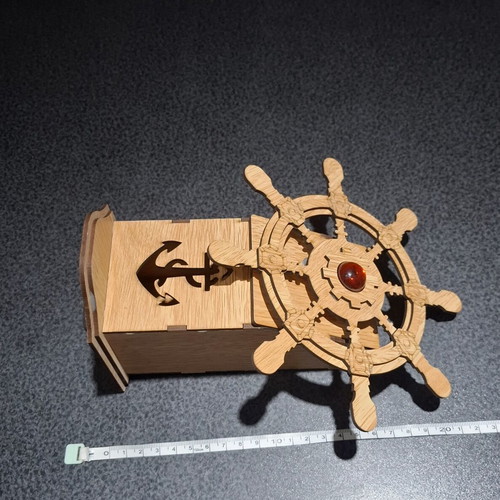 3D Wooden Puzzle Ship Wheel Music Box like new