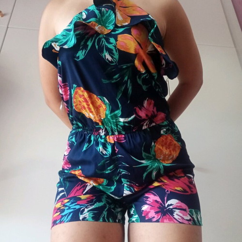 Summer onesie like new, blue with tropical flowers