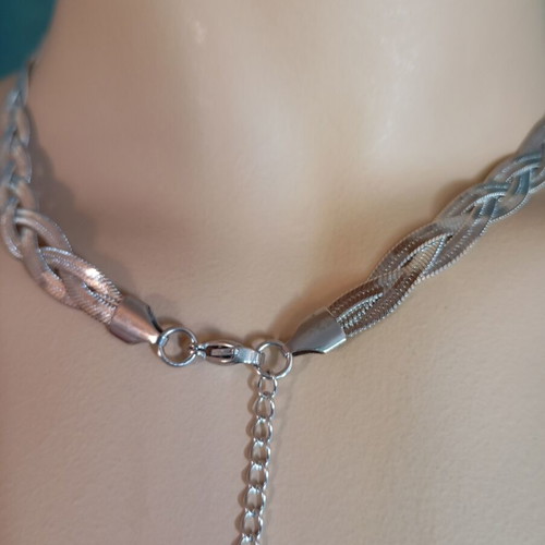 Stainless steel braided necklace new, silver color