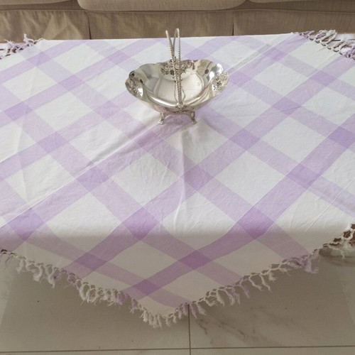Vintage tablecloth set 2 pieces boho floral and lilac gingham with gift