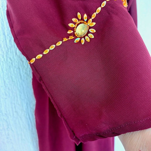 Bordeaux maxi kaftan dress with stones and beads, one size