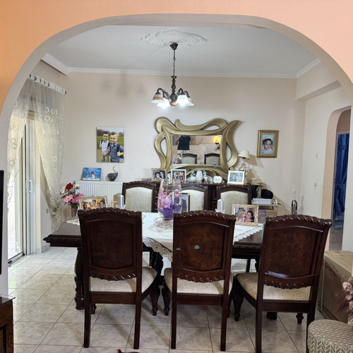 Dining table with 6 chairs and wooden dresser with mirror like new