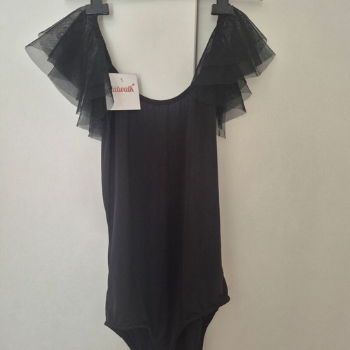 Bodysuit with tulle sleeves new, one size, black