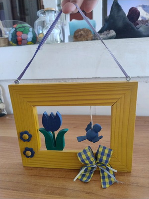 Wooden 3D wall art with flower and bird, like new