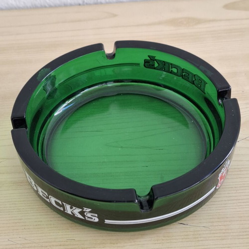 Beck's Glass Ashtray like new, green glass