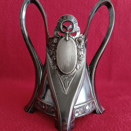 Art Nouveau vase used metal and glass with engraving
