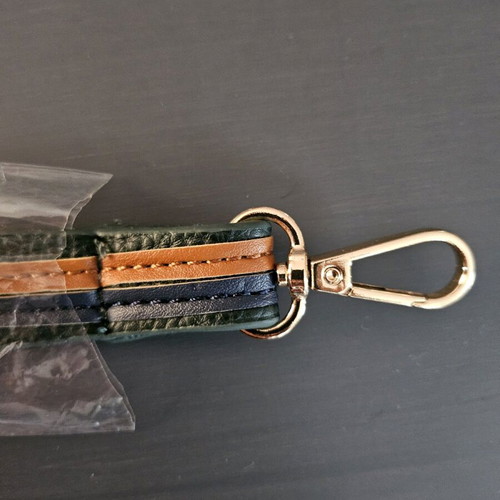 Shoulder bag strap new, dark green with decorative stripes