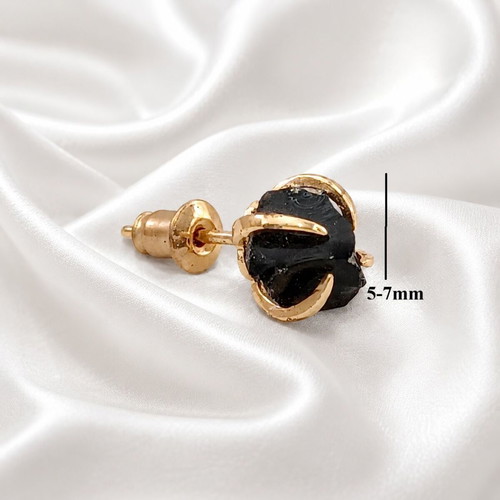 Handmade earrings gold-plated brass and raw obsidian, new