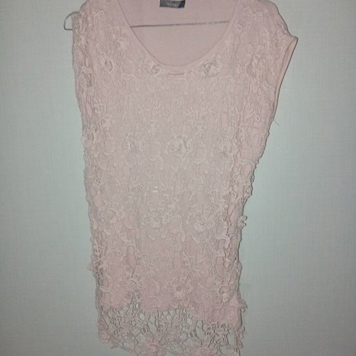 Yessica Pink Lace Blouse Tunic new, floral lace overlay