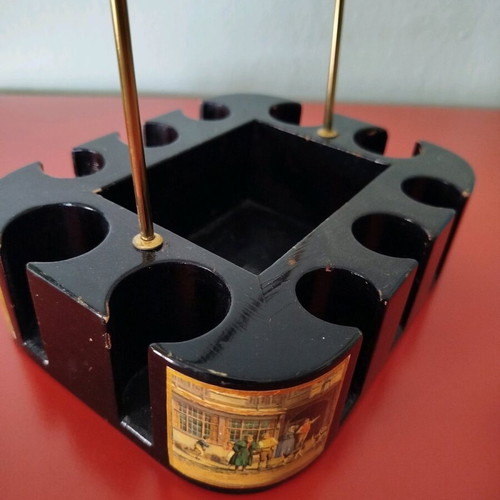 Vintage card and chip holder used, Italian 1960 lacquered wood