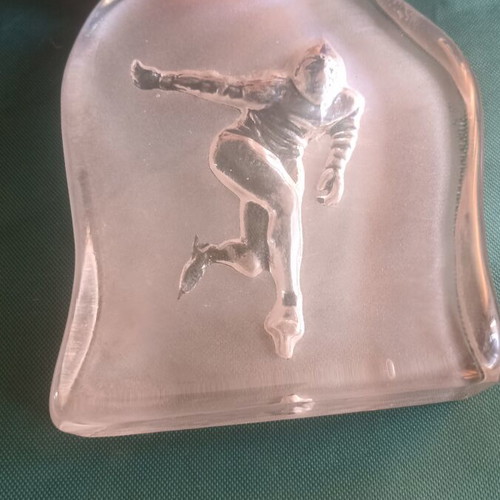Bergdala Glasbruk Vintage Crystal Paperweight Ice Speed Skater