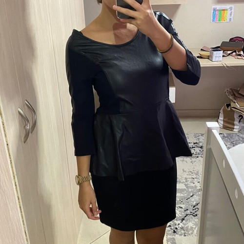 Dress with leather XL like new, black winter design