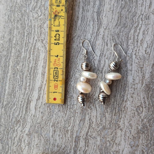 925 Earrings with Pearls like new, silver and white