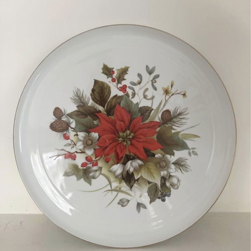Kaiser Christmas porcelain serving platter with poinsettia design and gold details 33cm new
