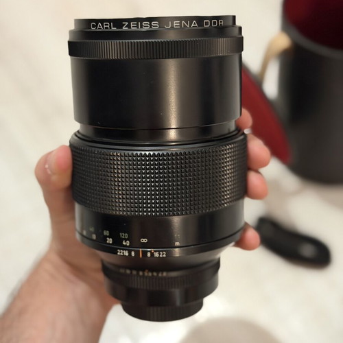 Carl Zeiss Jena DDR Sonnar 200mm f/2.8 MC lens used with Praktica B mount and original case