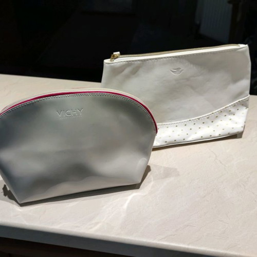 Vichy and Dove toiletry bags new, white, spacious