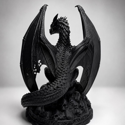 Necro Dragon decorative figure new, black with skull throne